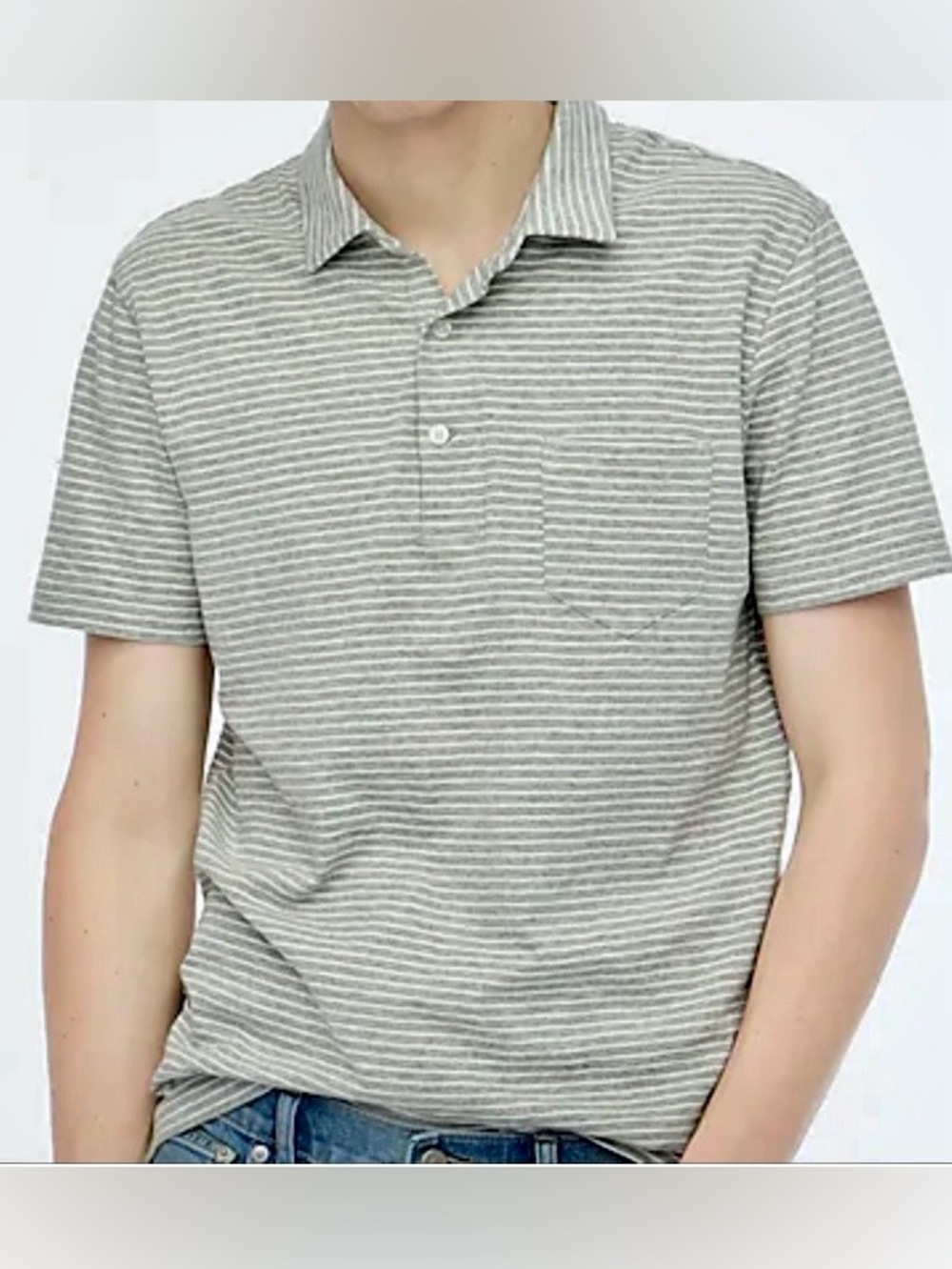 J Crew Slub Cotton Striped Polo in Grey/White Mens M